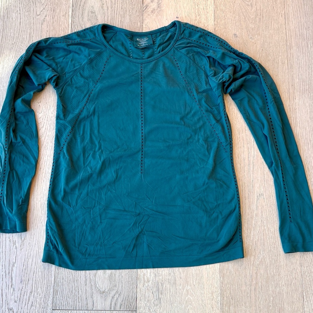 Athleta Dark Teal Long Sleeve Workout Top – Size Medium – Good Condition